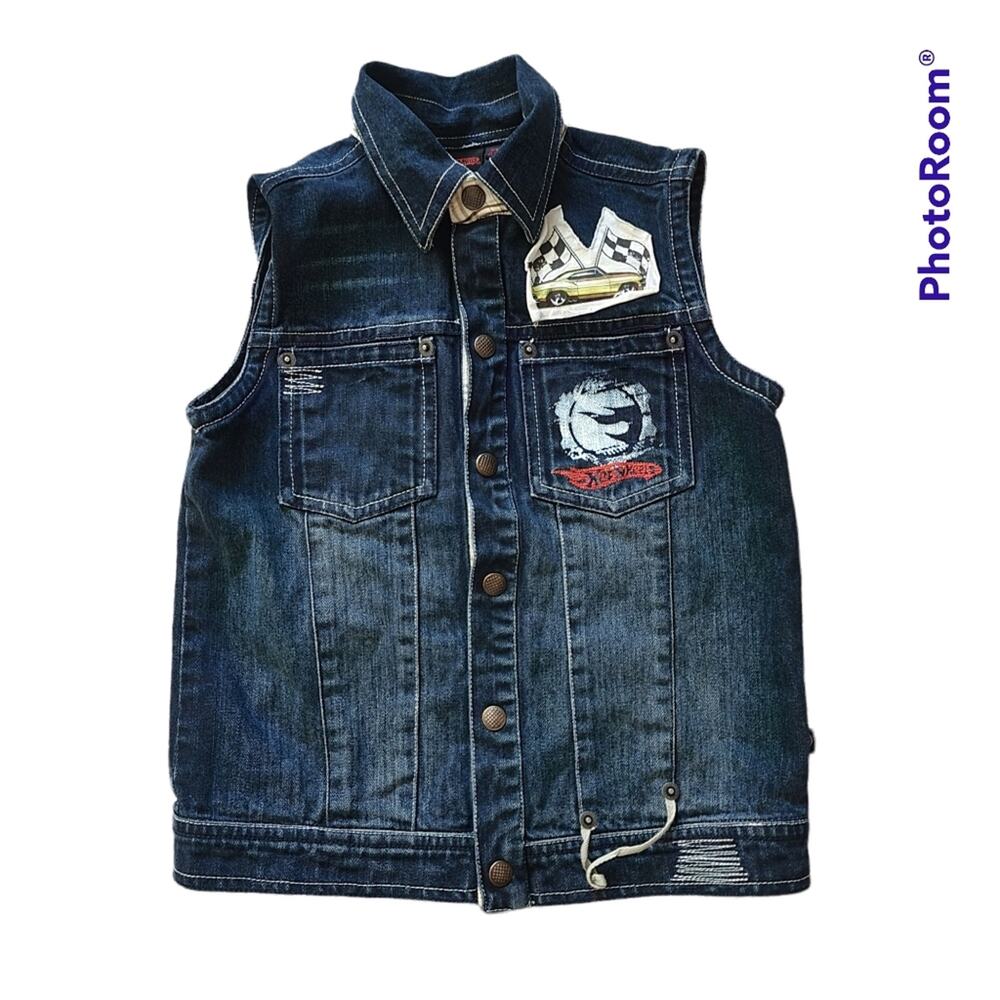 Mattel Hot Wheels Yellow Camaro Denim Jean Button Up Jacket Vest Size 7/8